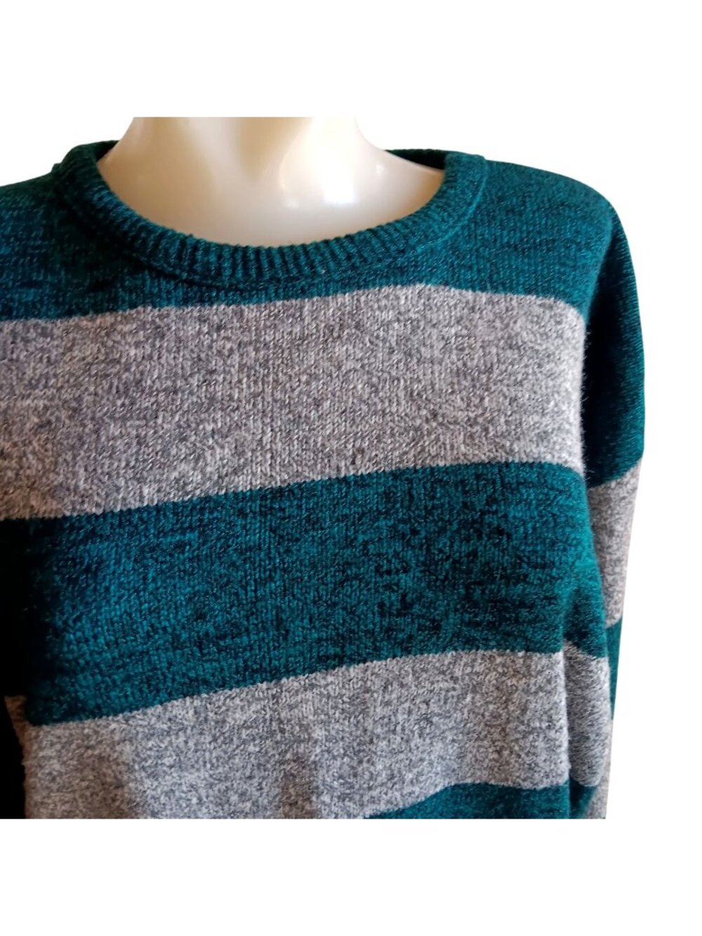 Vintage Sweater Large Oversize Tiel/Gray Striped Preppy 90's Kate Collins